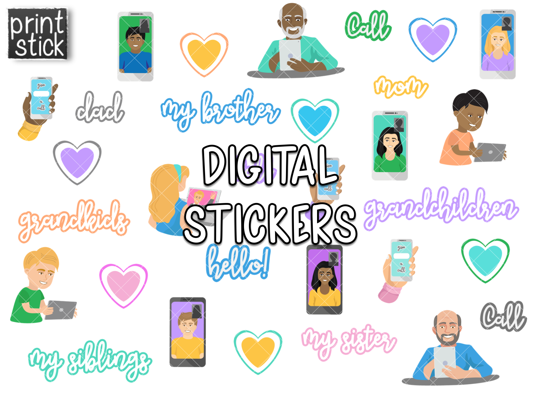 SS Video Chat Digital Planner Stickers - Print Stick