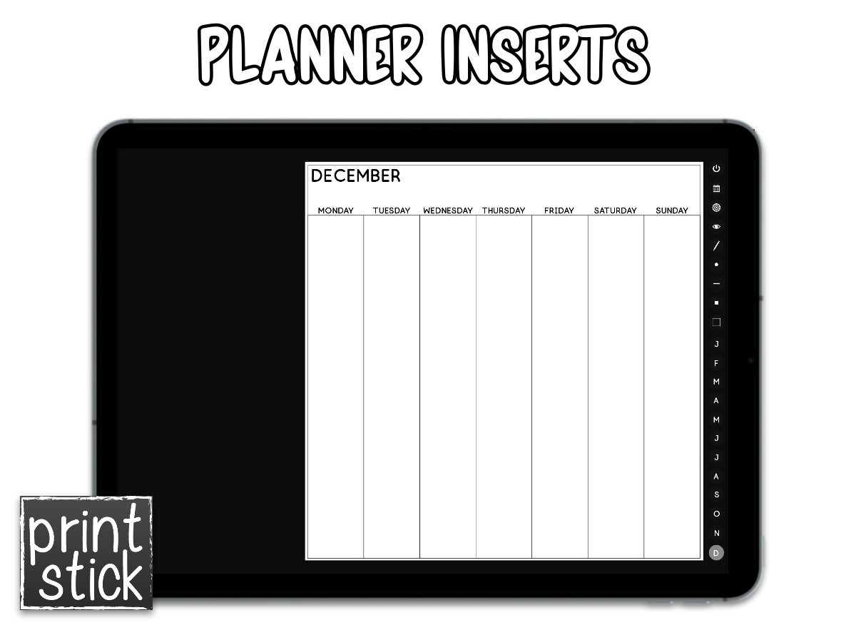 Planner Inserts - Weekly - For the Elegant Planner - Print Stick