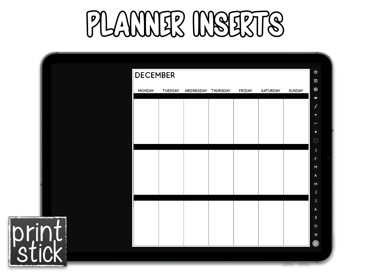 Planner Inserts - Weekly - For the Elegant Planner - Print Stick