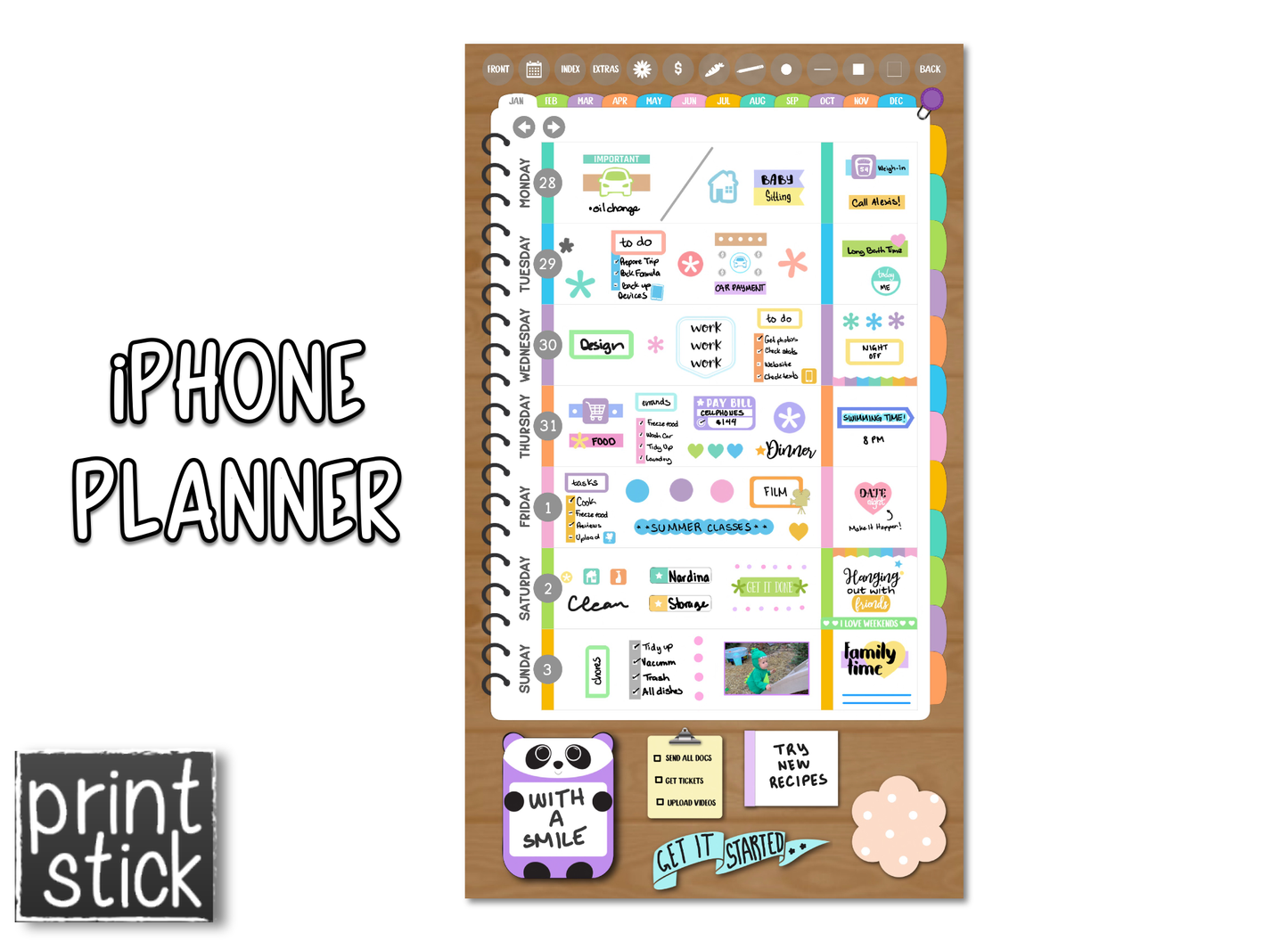 iPhone Planner - Digital Planner for Smartphones - Print Stick