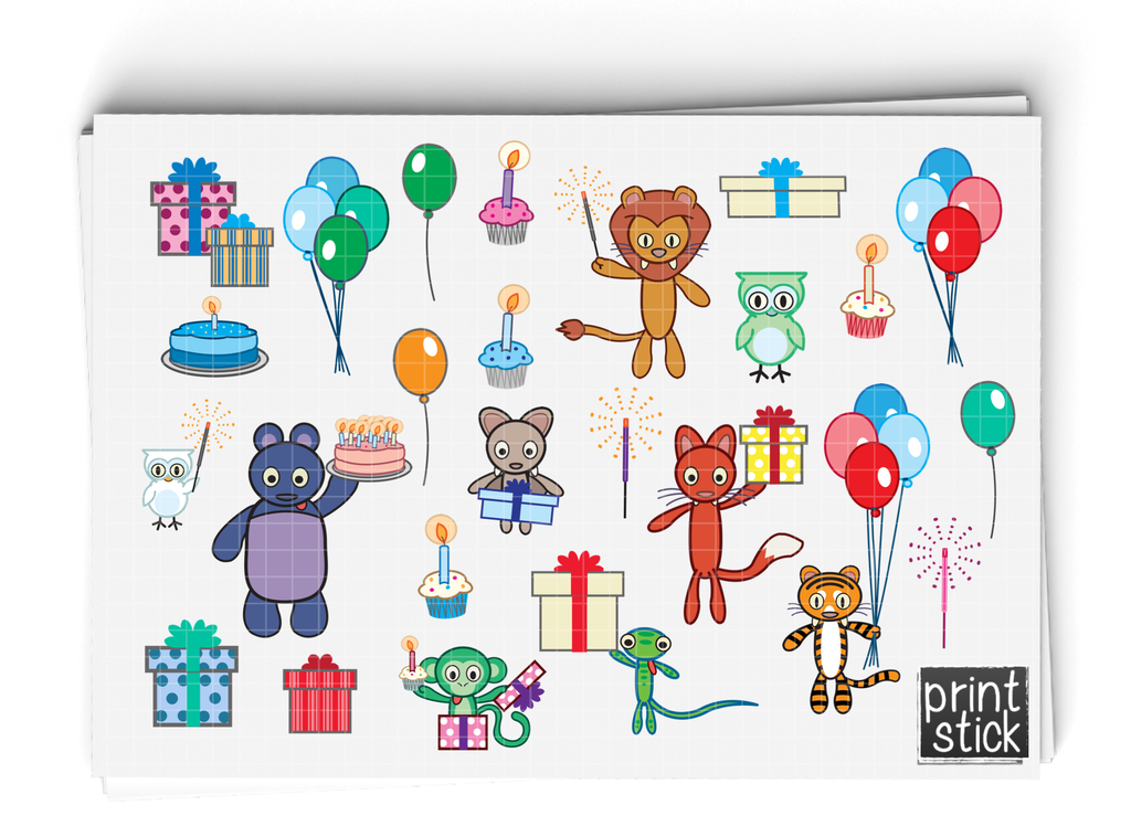 SS- Party Animals Digital Planner Stickers - Print Stick