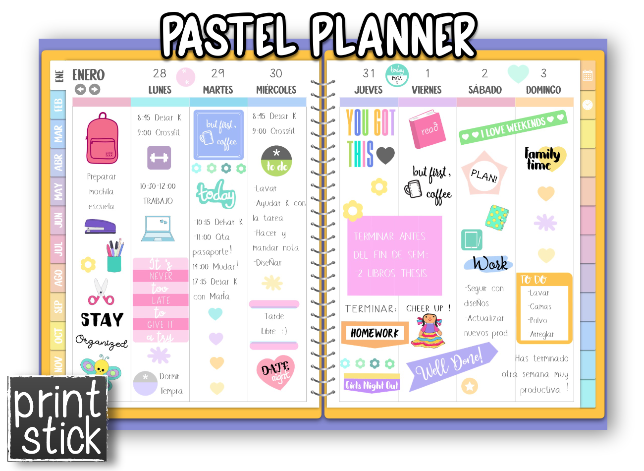 En español: Agenda Digital Pastel Planner - Print Stick