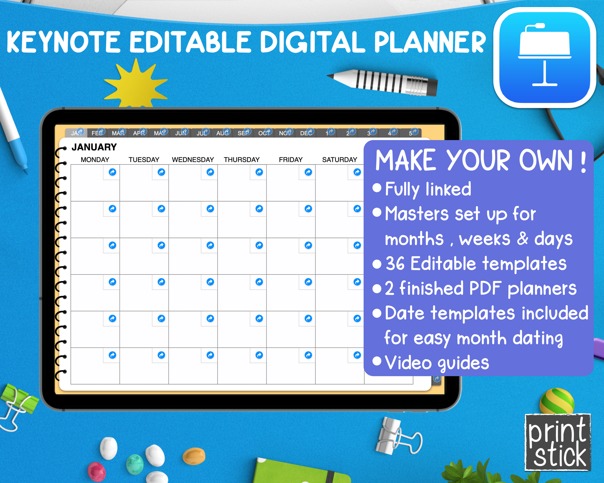Editable Digital Planner - for Keynote - Print Stick