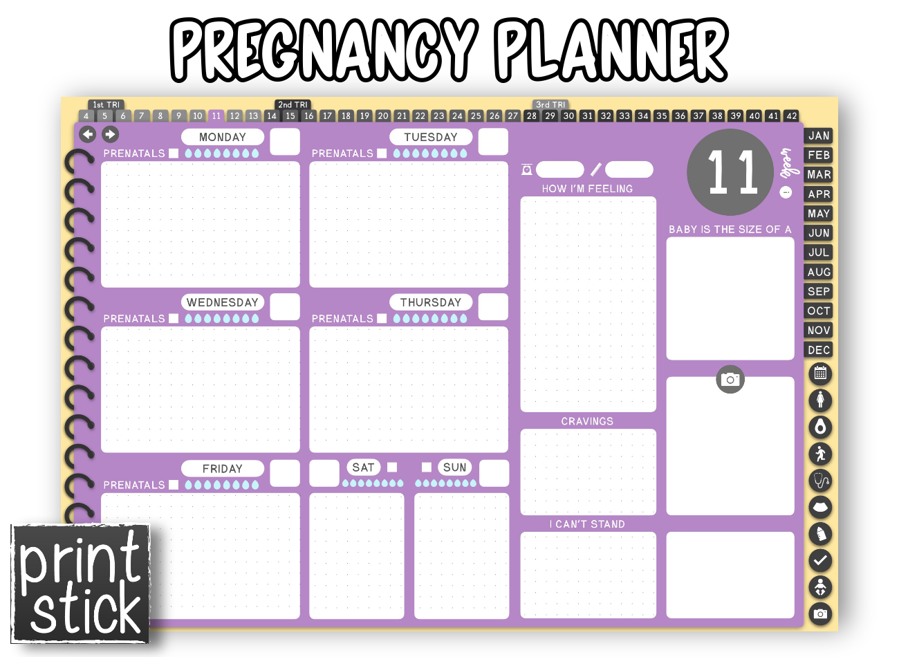Pregnancy Planner - Undated Digital Planner - Print Stick