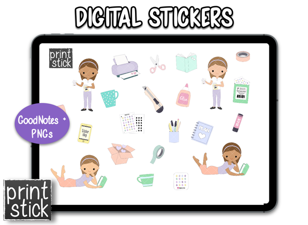 SS Paper Planner Girl Digital Planner Stickers - Print Stick