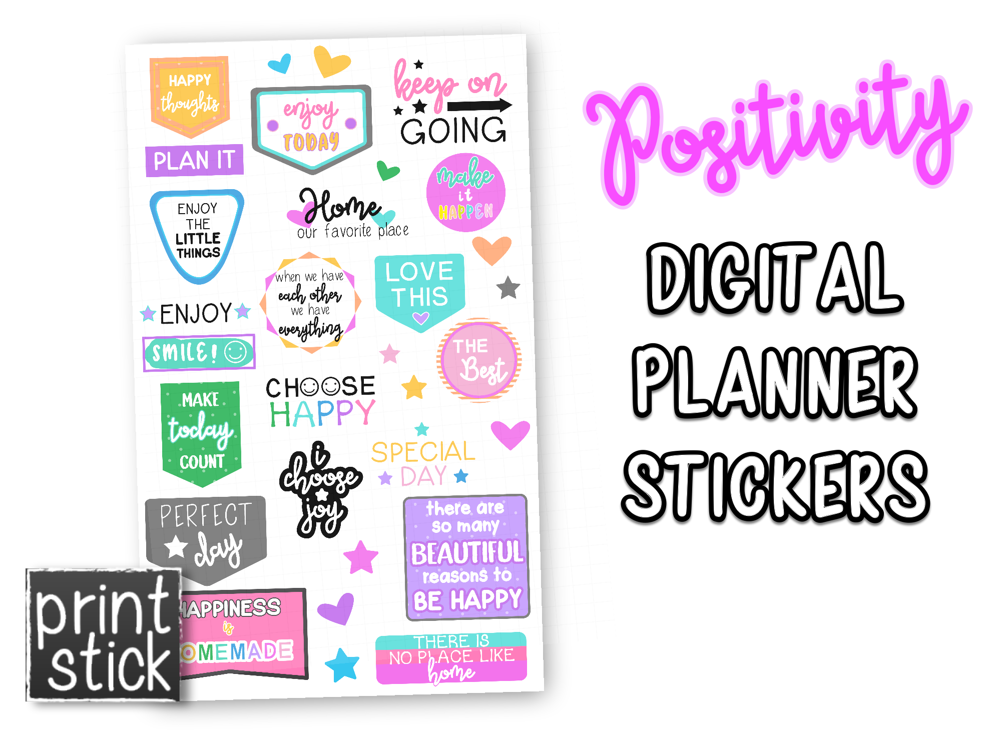 SS Positivity Digital Planner Stickers - Print Stick