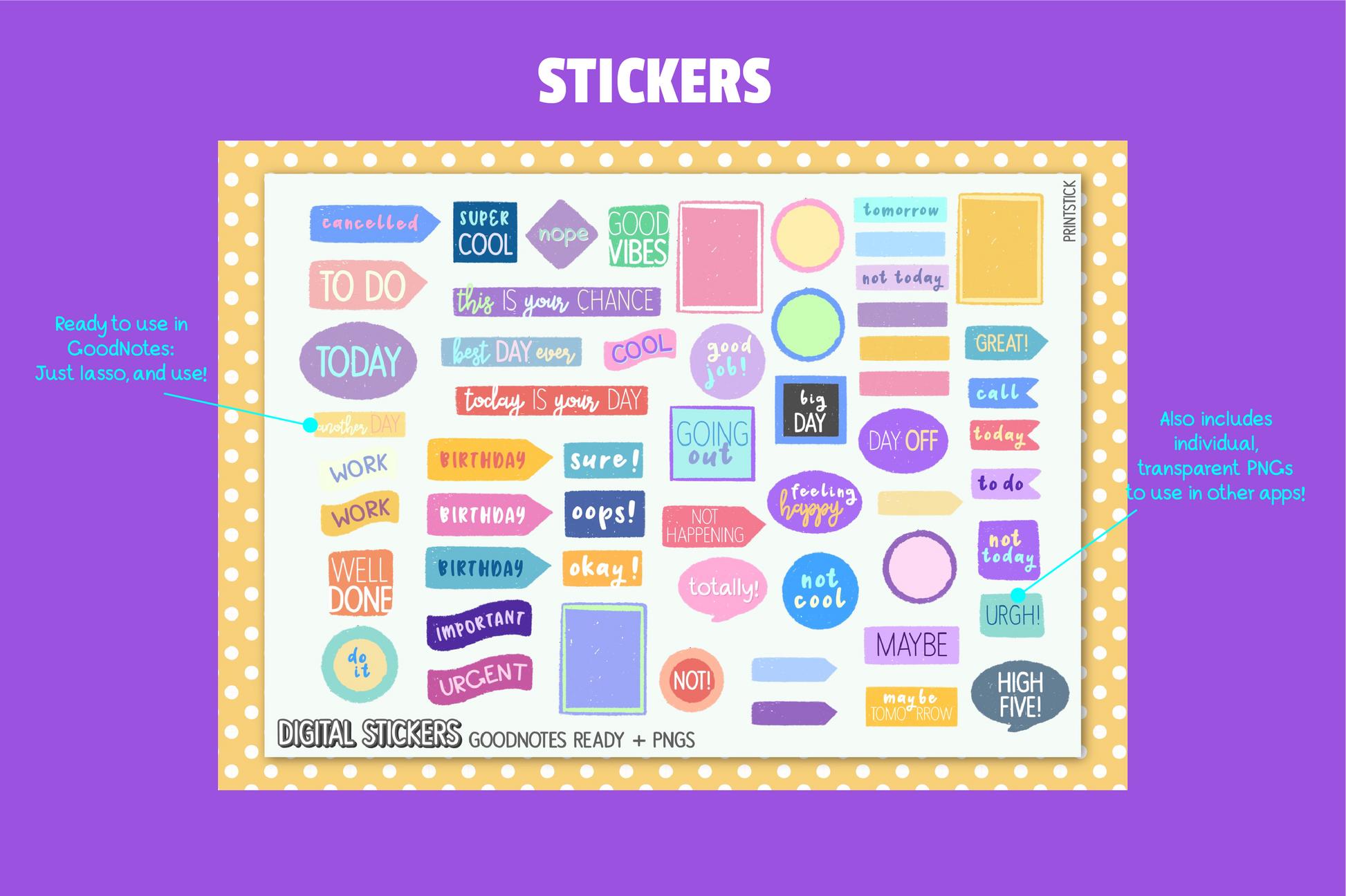 SS Words V1 - Digital Planner Stickers - PrintStick